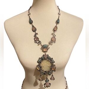 Vintage Jade and Pink Quartz Statement Necklace